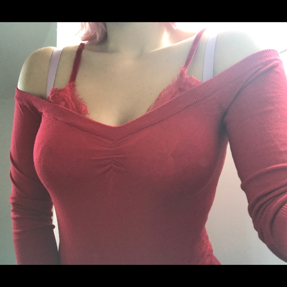 LIUJO red sweetheart neckline sweater top